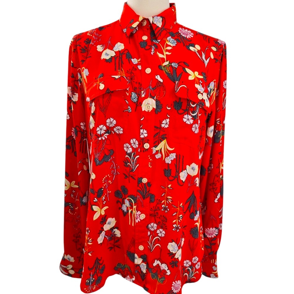 LOFT‎ Ann Taylor Red Floral Lightweight Womens Button Down Shirt Size S